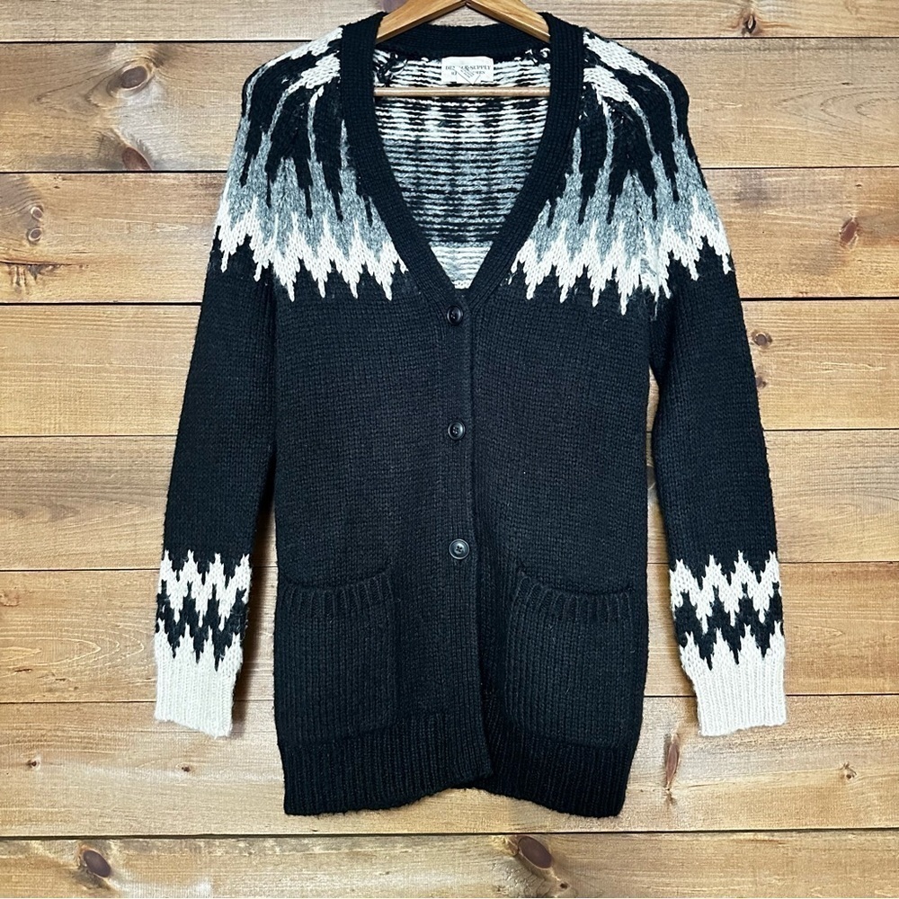 RL Denim & Supply Black white Wool Blend Cowichan button long Cardigan Sweater